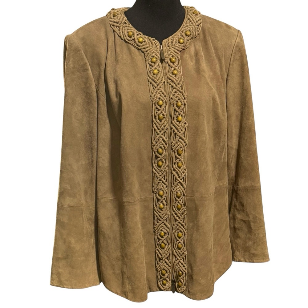 Elegant Tan Women's Jacket By Dana Buchman- Suede Leather with leather cuffs. - Picture 10 of 10